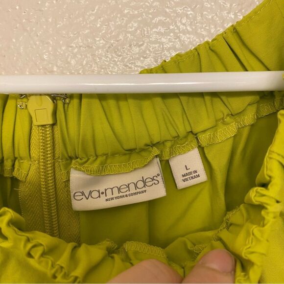 Eva Mendes lime green a line off the shoulder puff sleeve summer Dress boho L - Picture 12 of 15